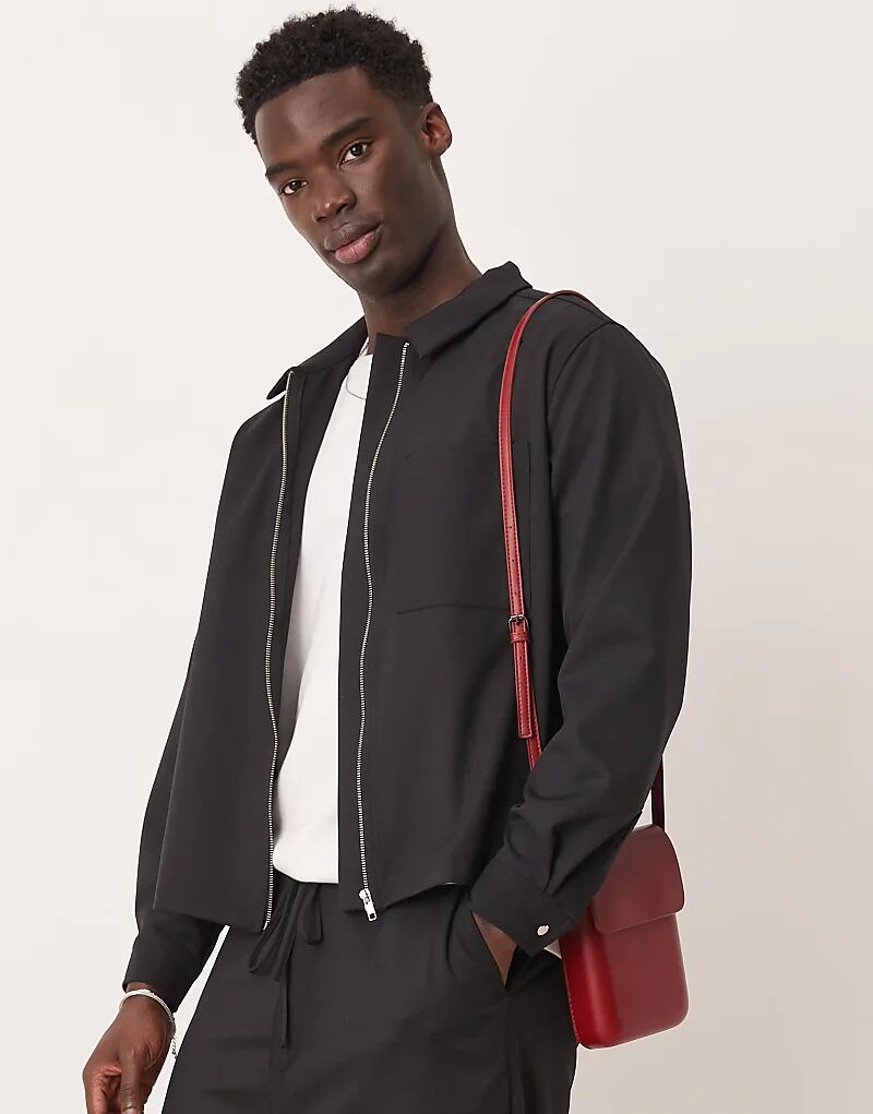 

Свободная укороченная рубашка черного цвета ASOS DESIGN