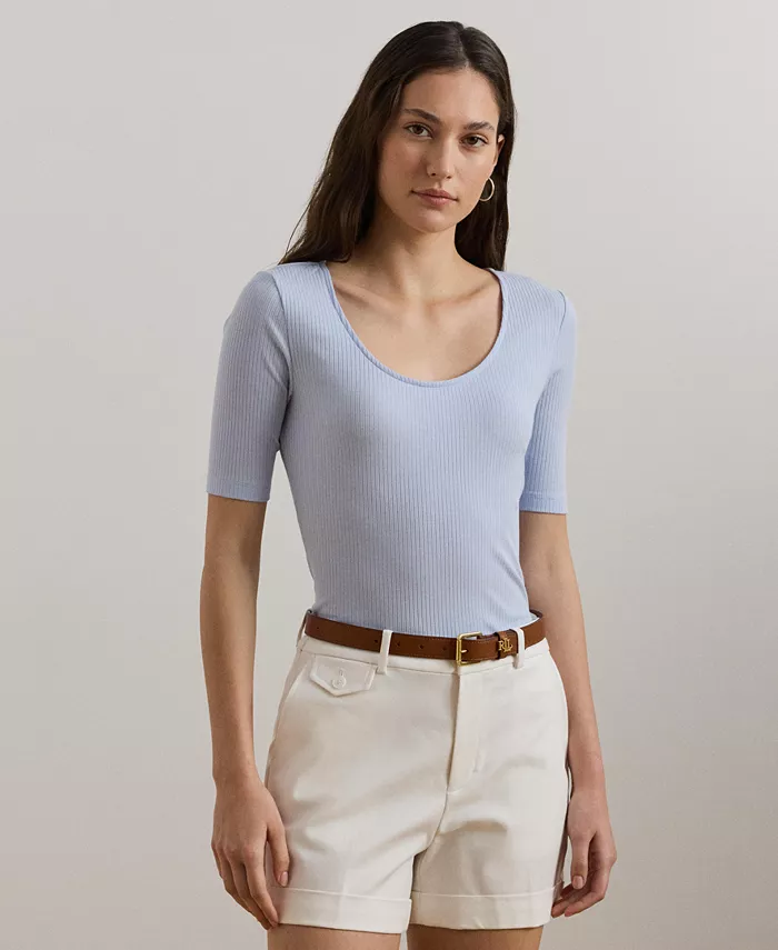 

Женская футболка с рукавом 3/4 из ребристой хлопковой ткани Lauren Ralph Lauren, синий