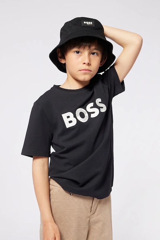 

Детская хлопковая футболка Boss, черный