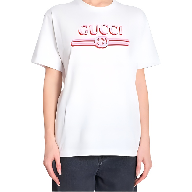 Футболка GUCCI из печатного хлопкового джерси, классический крой, белый — фото 4