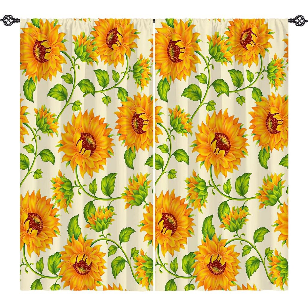

YULUOSHA 2 пары штор с подсолнечником, масляная краска, художественная тема, занавеска 52X36 дюймов, желтый