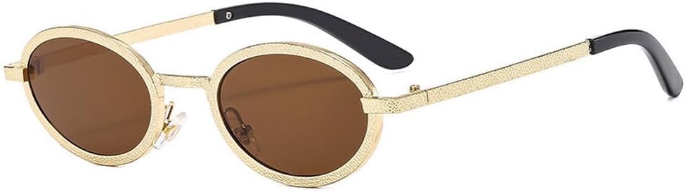 

Винтажные круглые мужские солнцезащитные очки, модные маленькие овальные металлические солнцезащитные очки для женщин, роскошные очки для женщин с защитой от УФ-излучения UV400 TKKTLLT, Gold-brown