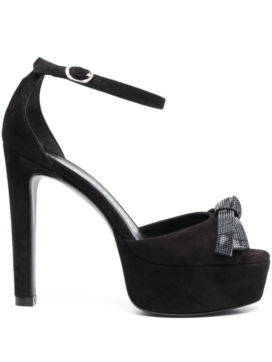Stuart Weitzman босоножки Discoplatform 130 с бантом, черный