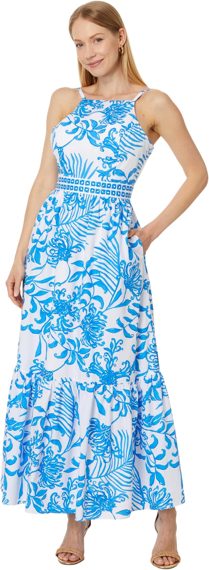 

Платье Lilly Pulitzer Charlese Cotton Halter Maxi, цвет Resort White Glisten In The Sun