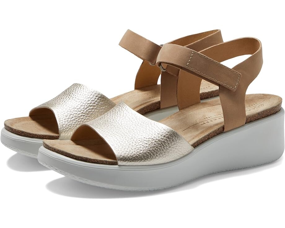 

Сандалии ECCO Flowt Wedge Cork, цвет Pure White Gold/Powder