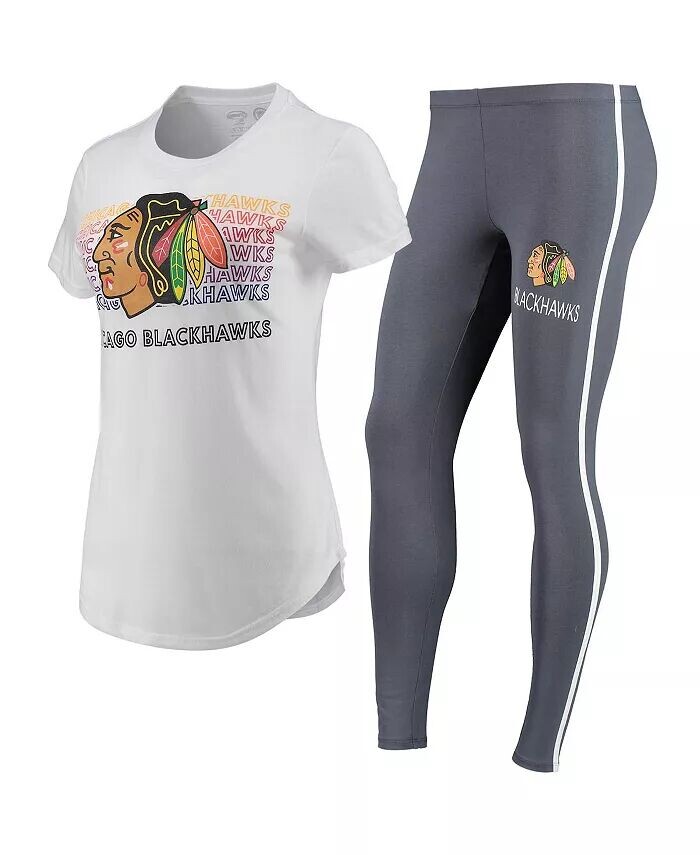 

Женский комплект из белой, угольно-черной футболки и леггинсов Chicago Blackhawks Sonata Concepts Sport
