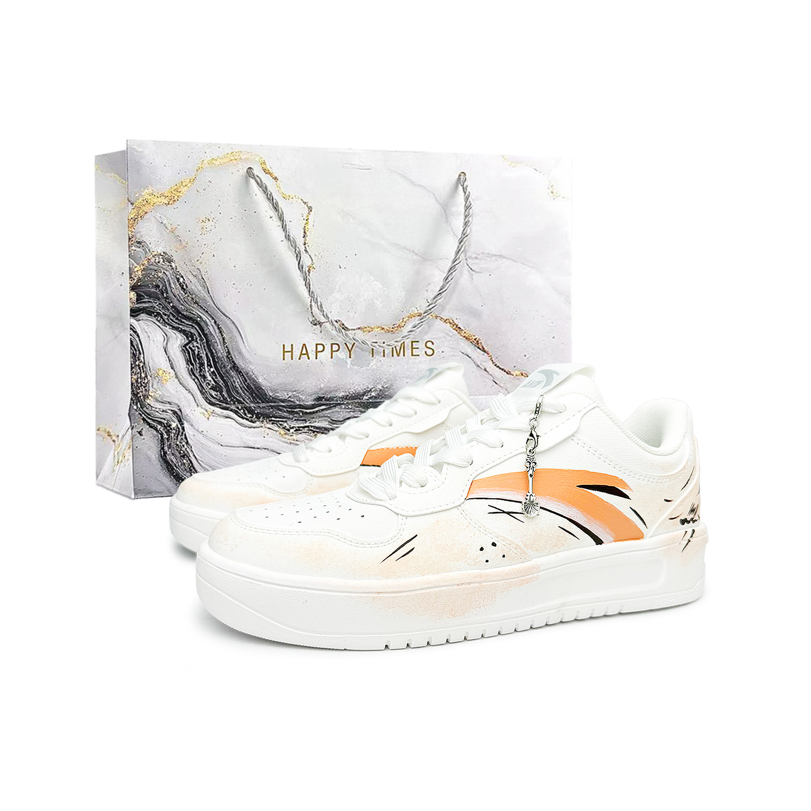 

Расслабленные противоскользящие кроссовки для скейтбординга с увеличенной высотой низкие унисекс ANTA, белый желтый (серыйSpecial Shopping Bag)