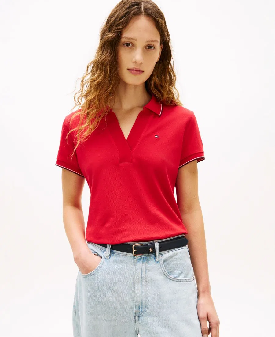 Женская футболка-поло с коротким рукавом и воротником-стойкой Johnny Collar Tommy Hilfiger, красный
