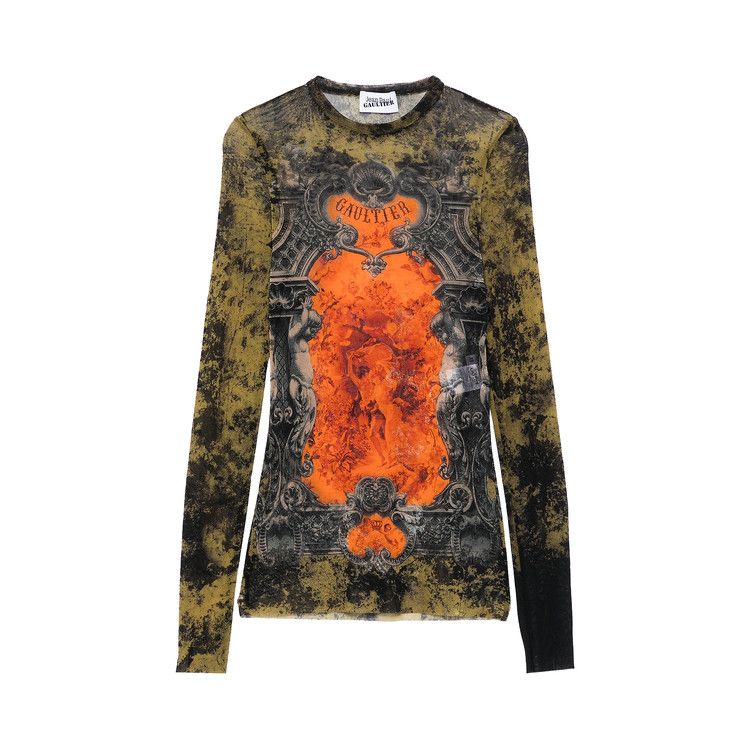 

Топ Jean Paul Gaultier Médaillon Long-Sleeve Top, Black/Khaki/Orange