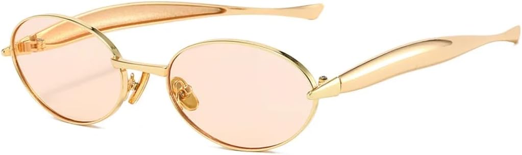 

Солнцезащитные очки для мужчин и женщин - защита UV400 - овальная маленькая оправа с металлическими шарнирами для занятий спортом на открытом воздухе и вождения DSVIGF, Golden Champagne