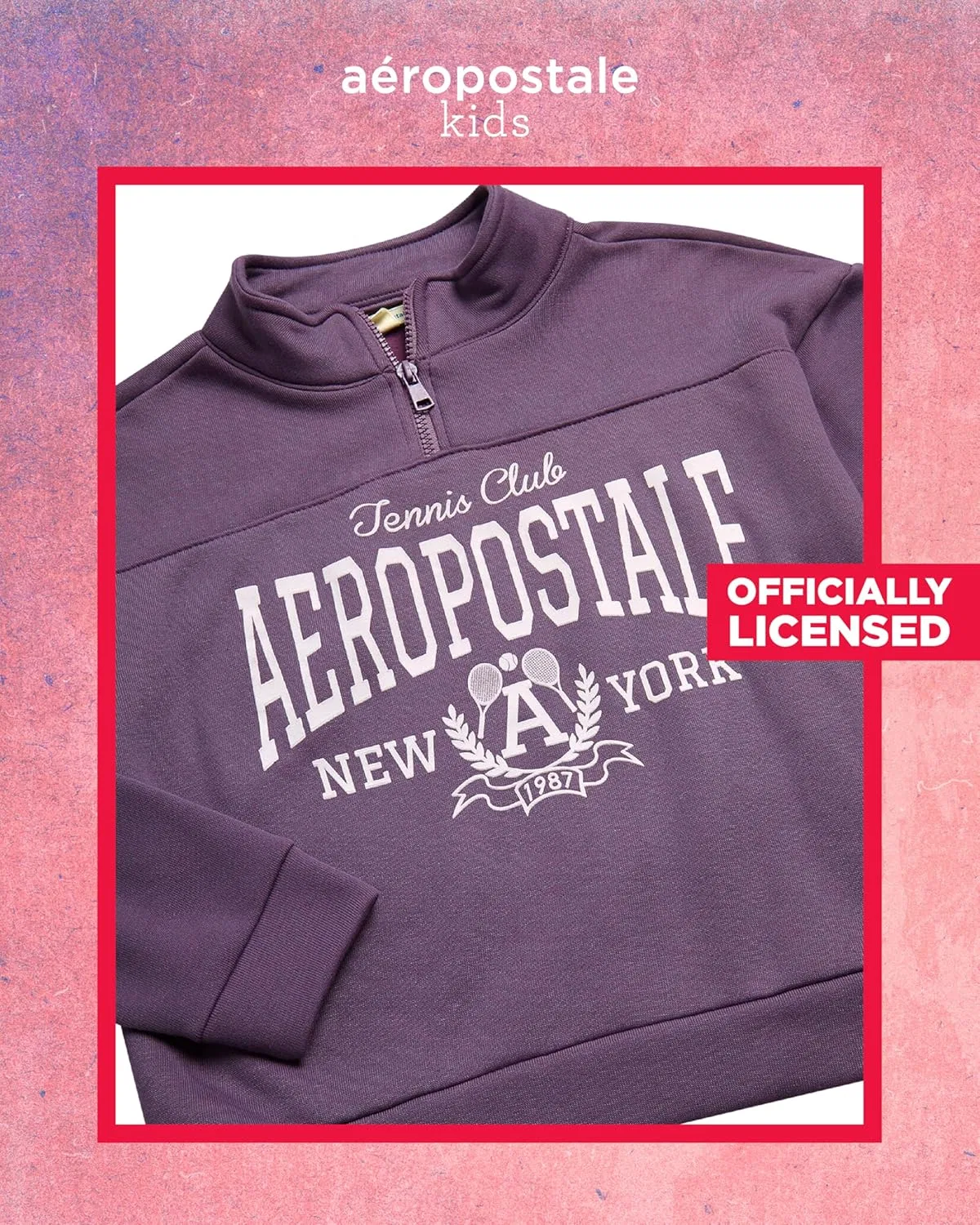 Детский спортивный костюм AEROPOSTALE 1/4 Zip Pullover и Wide Leg Jogger, Black Plum — фото 3