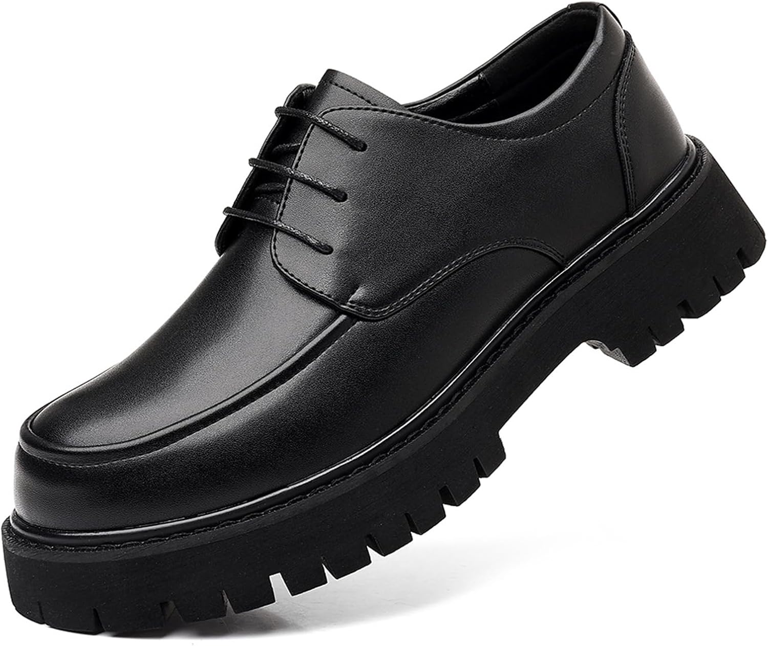 

Мужские кожаные оксфорды на платформе, модные с круглым носком, противоскользящей подошвой, шнуровкой, деловые туфли-лоферы, повседневная и офисная обувь Ghibhna, черный