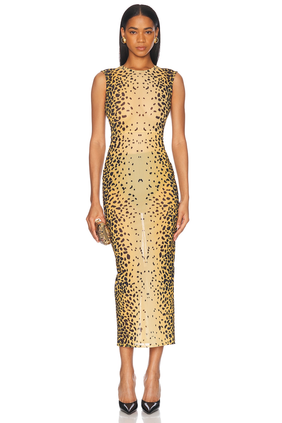 

Sleeveless Power Mesh Midi Платье Alex Perry, Cheetah