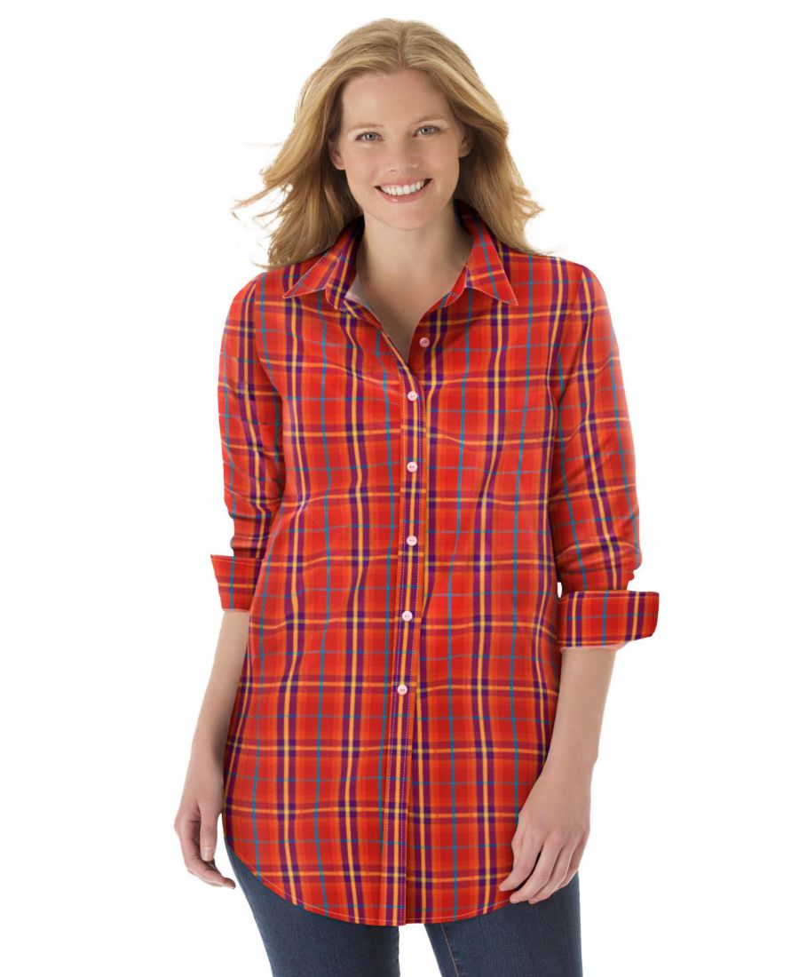 

Рубашка с длинным рукавом идеального размера для полных женщин Woman Within, Classic red multi plaid