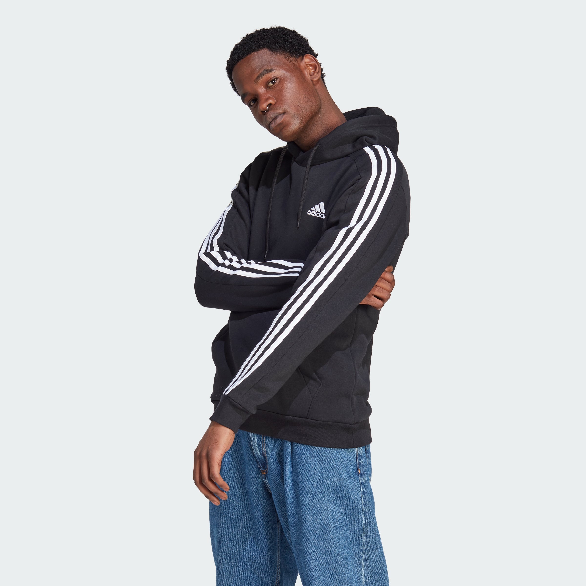 

Мужская толстовка с капюшоном Adidas Essentials Fleece 3-Stripes, черный