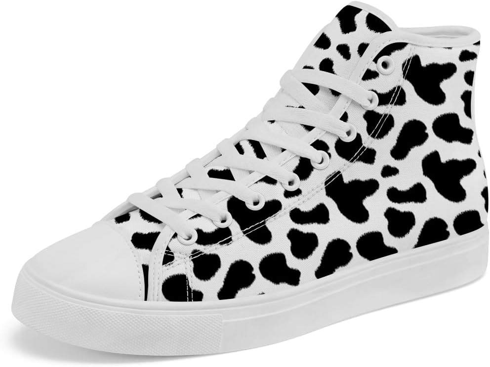 

Кеды Chebing с высоким берцем для женщин и мужчин с принтом «корова», высокие кроссовки на шнуровке, повседневная обувь, черный