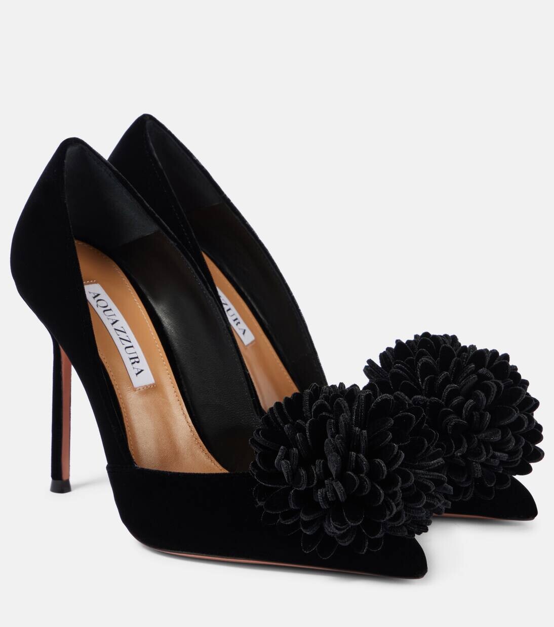 Туфли-лодочки из бархата с цветочной аппликацией Couturier 105 Aquazzura, черный