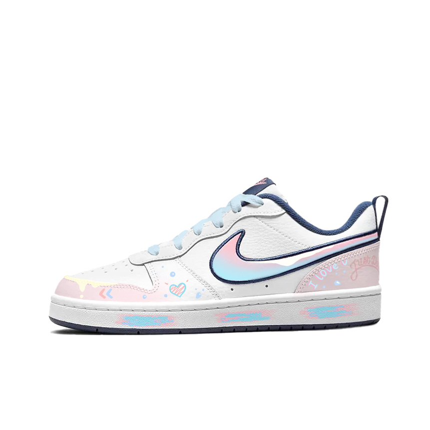 

Nike Court Borough Low 2 SE1 нескользящие легкие амортизирующие низкие кроссовки для скейтбординга white/blue/pink детские