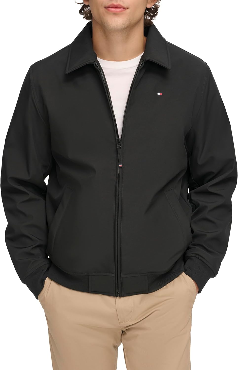 Легкая водонепроницаемая куртка-бомбер для мужчин Tommy Hilfiger, Black Softshell W. Laydown Collar — фото 2
