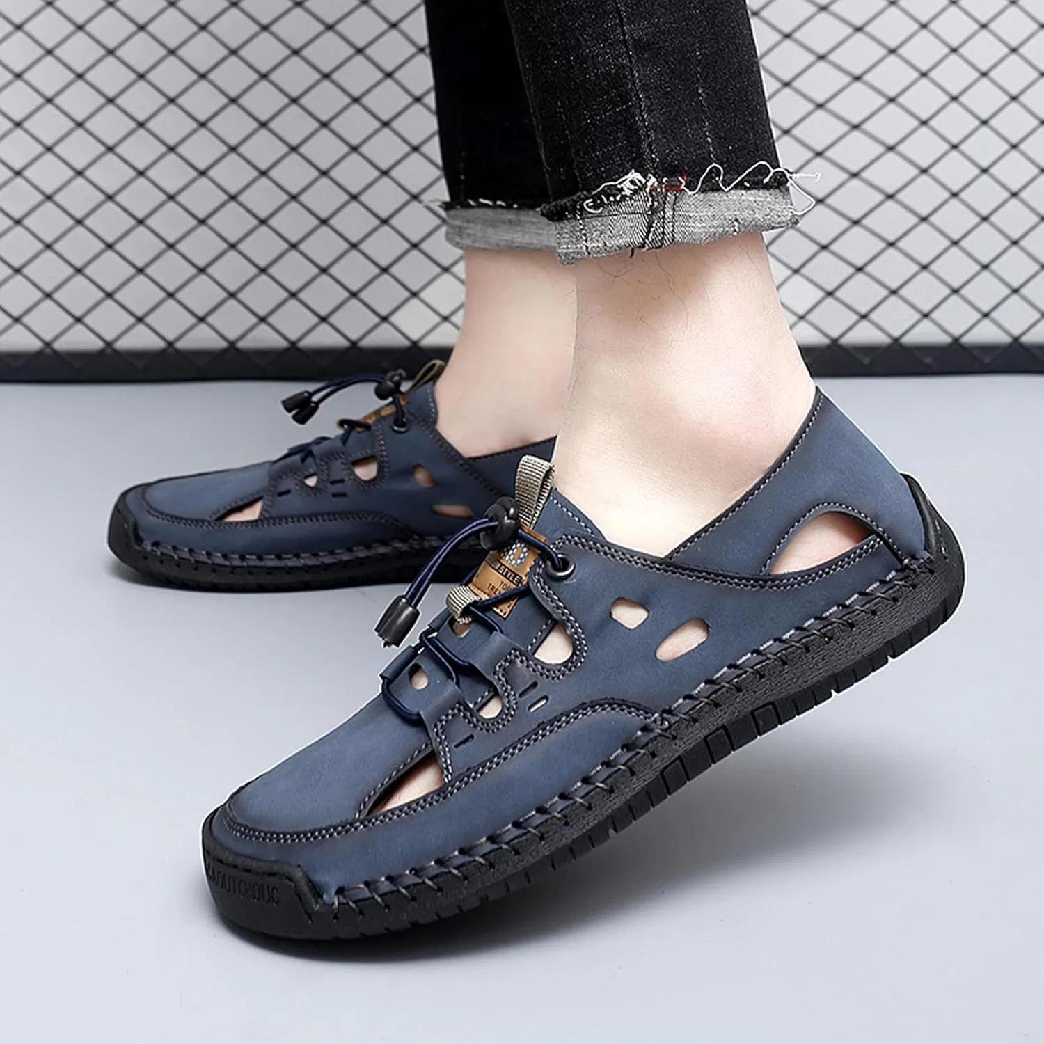 Сандалии мужские с регулируемой шнуровкой, Breathable, синие MELGONMG — фото 3