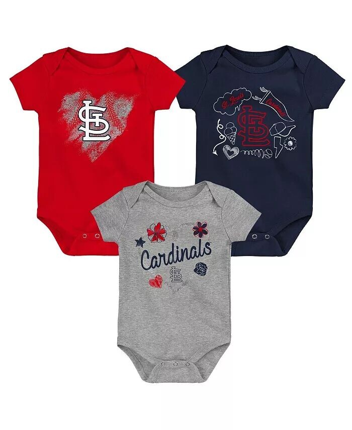 Комплект из 3 боди для новорожденных и младенцев St. Louis Cardinals красного, темно-синего и серого цвета Outerstuff — фото 3