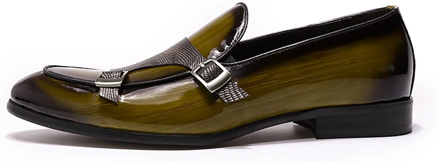 

Мужские лоферы Santimon с формальным дизайном, из лакированной кожи, с двойной пряжкой, стиль 'монах'. Удобные модные повседневные лоферы-таксидо для мужчин, зеленый