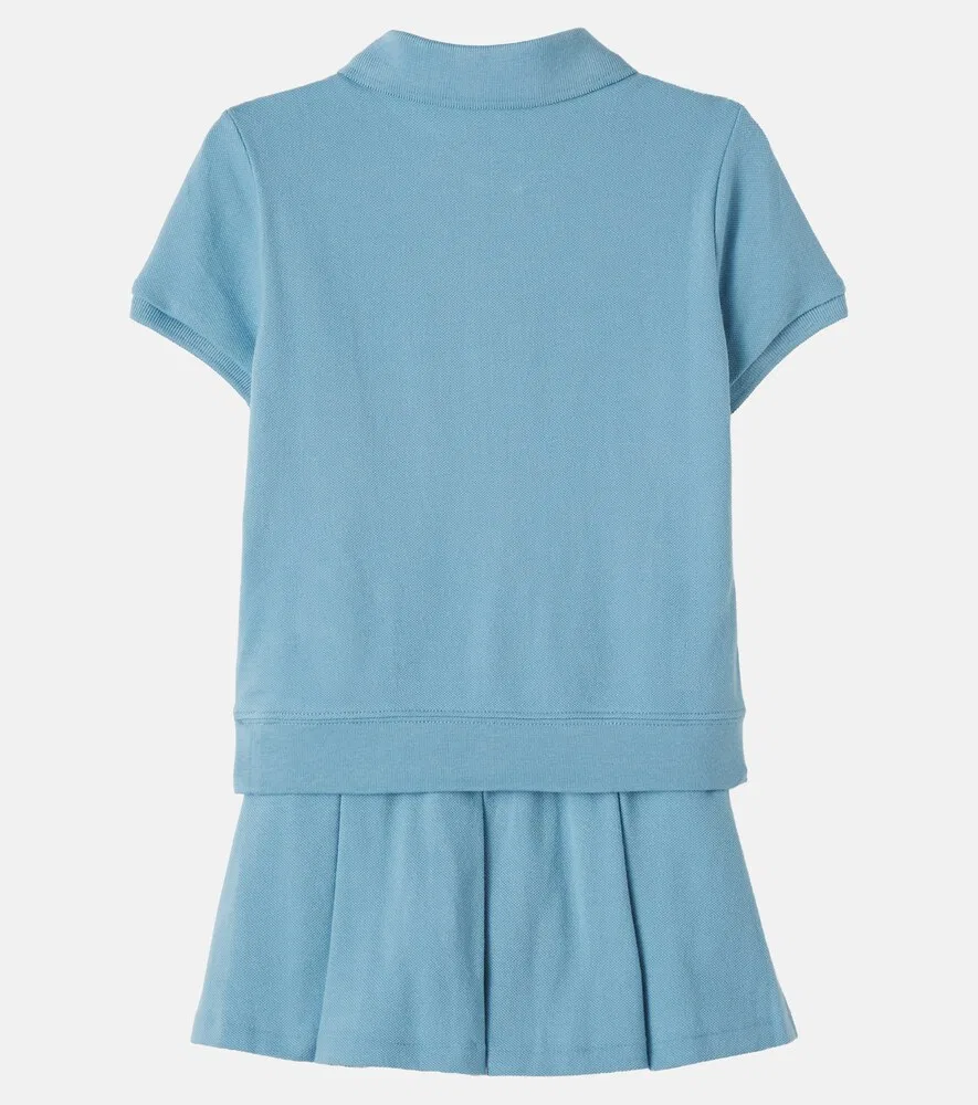 Комплект из хлопковой рубашки-поло и юбки пике Polo Ralph Lauren Kids, синий — фото 3
