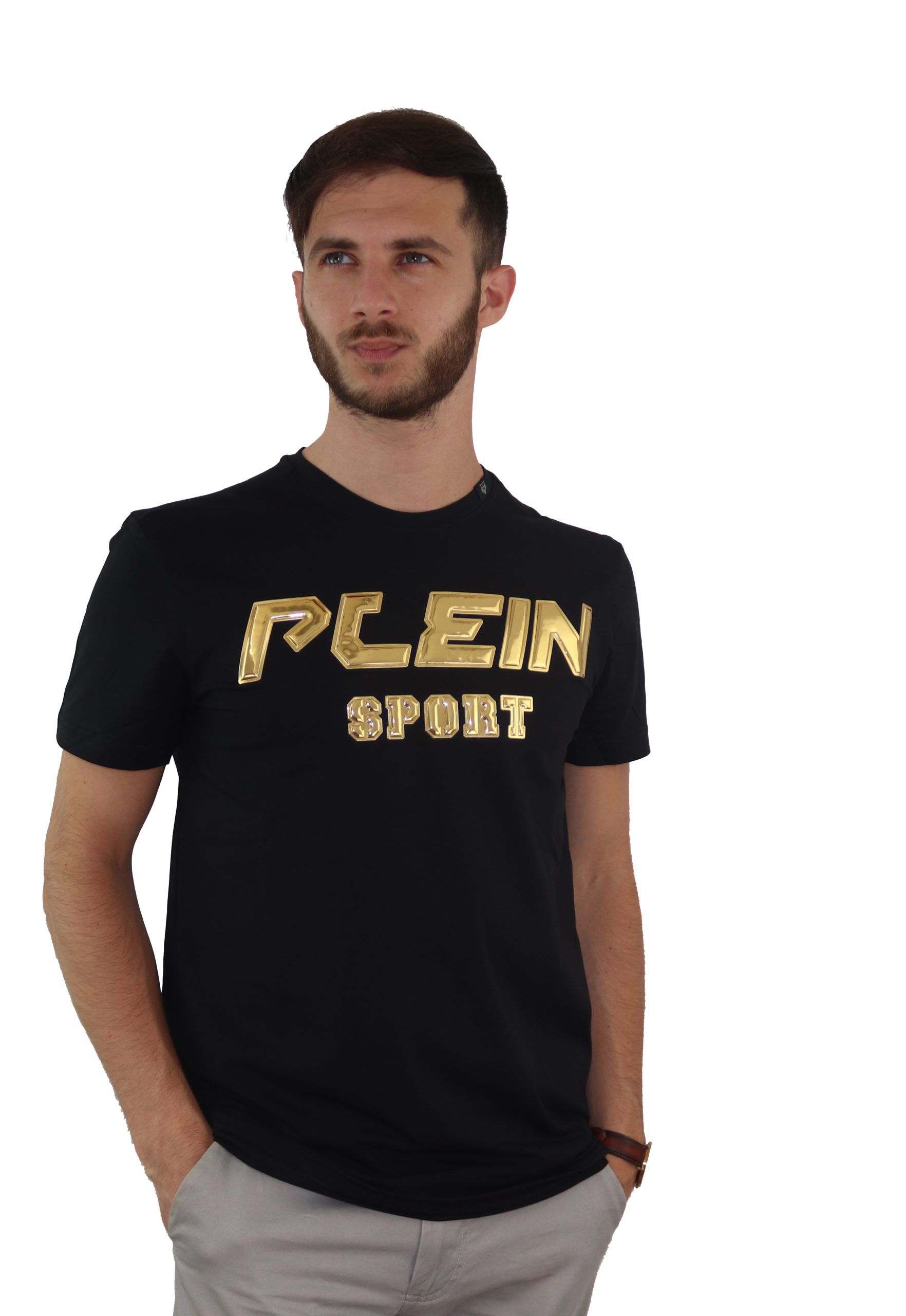 

Футболка из хлопка с тиснением золотистого цвета Plein Sport, черный