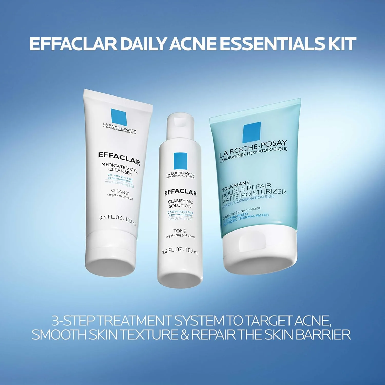 Набор Effaclar Daily Acne Essentials для лечения акне: очищающее средство с салициловой кислотой, тоник для сужения пор и матирующий увлажняющий крем для жирной и комбинированной кожи, без масел, запас на 2 месяца La Roche-Posay — фото 3