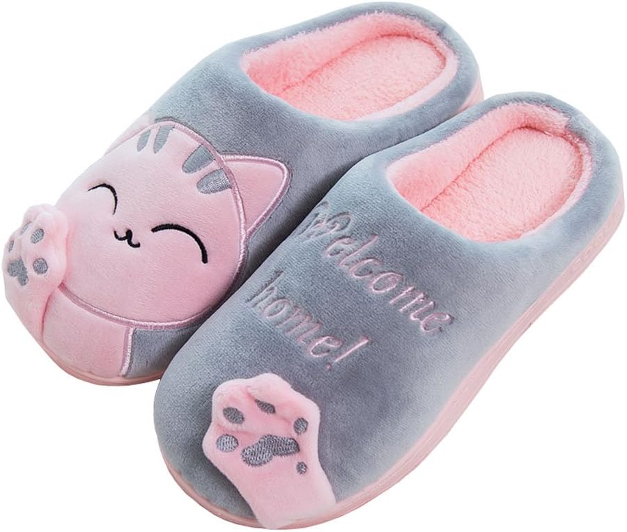 

Женские тапочки Rojeam с милым котиком, плюшевые, зимние, теплые, для дома, против скольжения, для женщин и мужчин, розовый