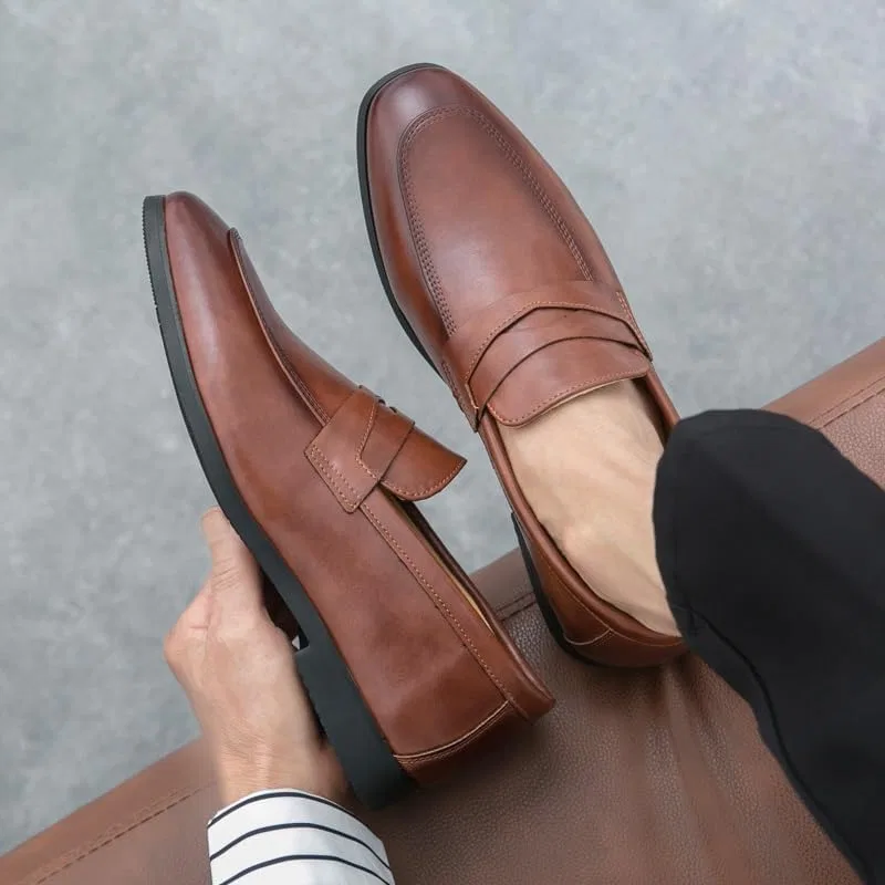 Лоферы кожаные, без бренда, модель Mens Loafers Shoe, коричневый PUGHGAETZF — фото 4