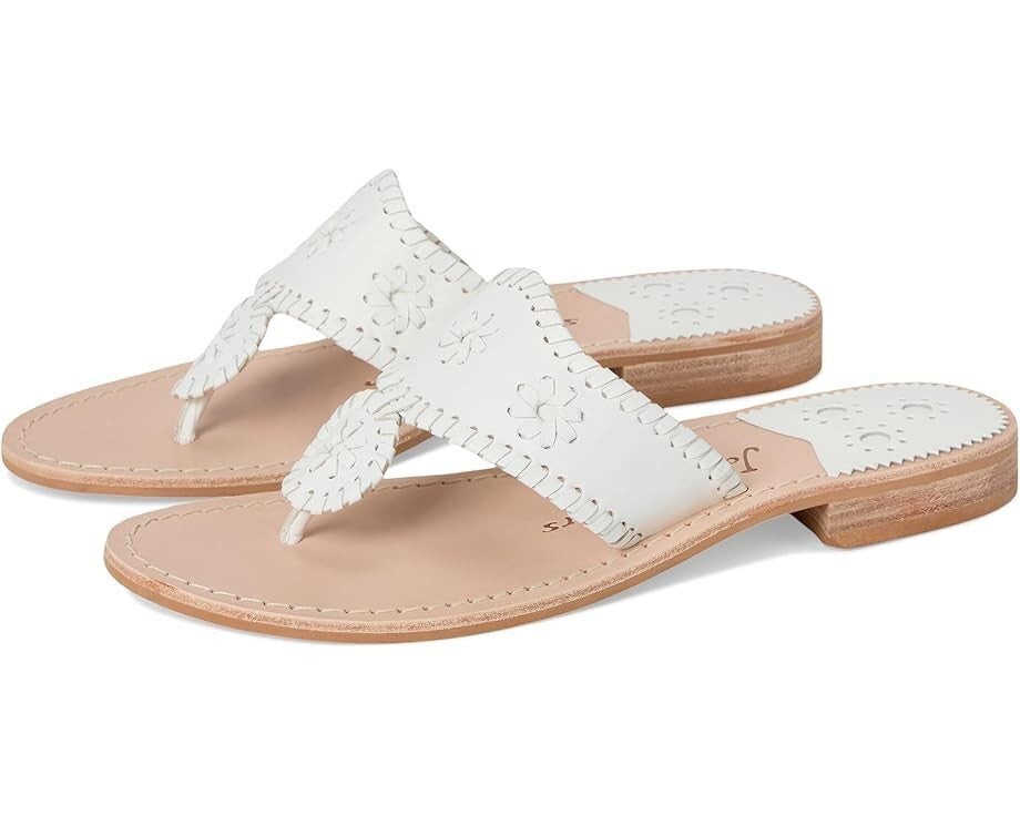 Jack Rogers Jacks Sandals Womens 6 White Leather Slip On Round Toe Thong ZOGG207