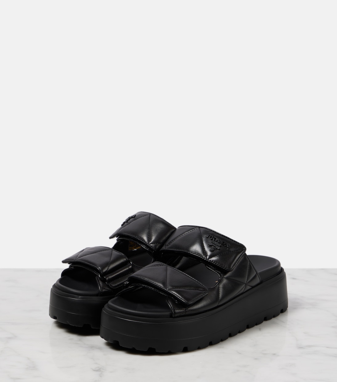 Сандалии на платформе из стеганой кожи Prada, Nero — фото 4