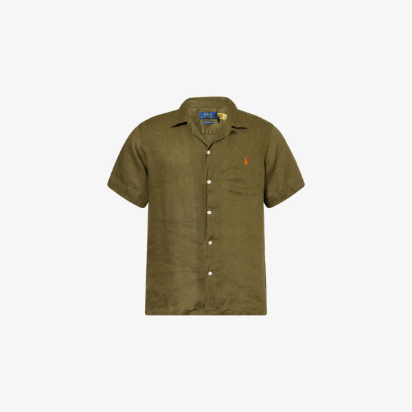 

Короткий льняной рубашка с отложным воротником Polo Ralph Lauren, цвет new olive