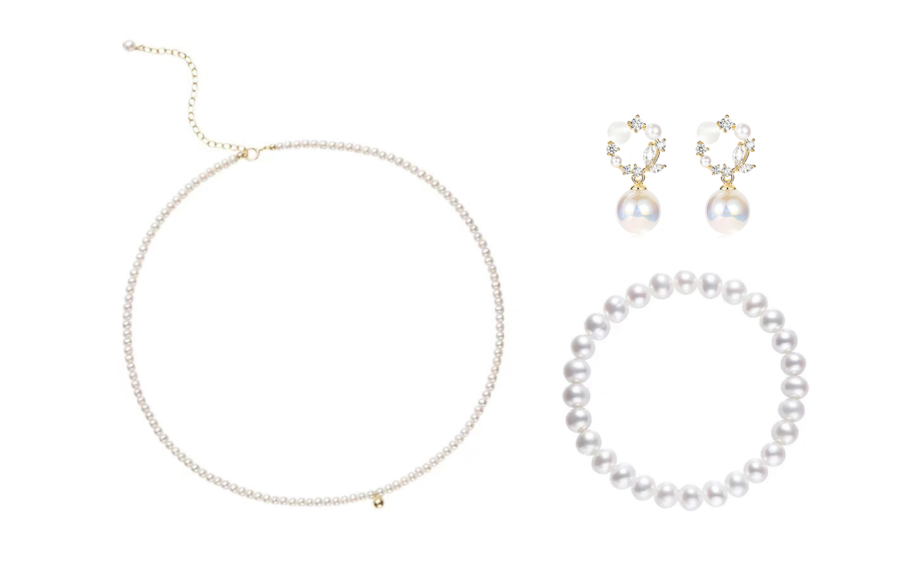 

Искусственные жемчужные серьги-кольца подарок для подруги признание в любви набор в подарочной коробке DAN DREAM, Princess Three-Piece Set (Earrings + Necklace + Bracelet)