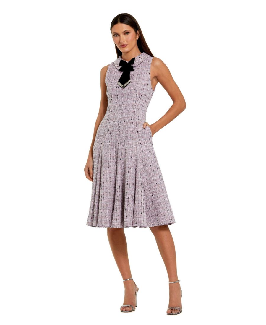 

Женское миди-платье без рукавов из букле А-силуэта с бантом Mac Duggal, Lilac multi