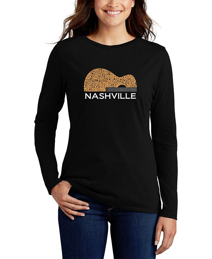 

Женская футболка с длинным рукавом Nashville Guitar Word Art LA Pop Art, черный