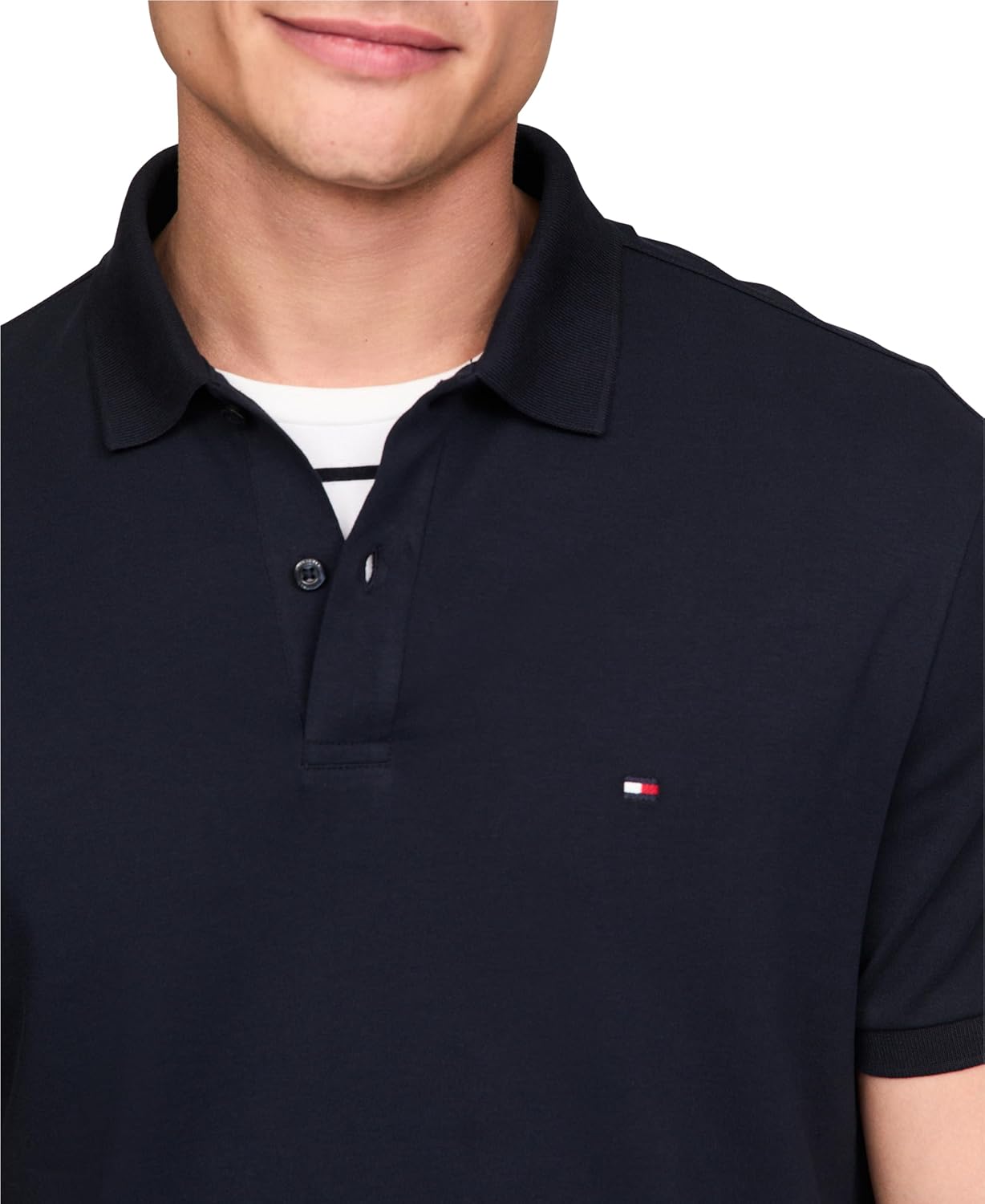 Мужские поло Tommy Hilfiger с коротким рукавом, повседневные, классический крой, с жидким хлопком, Desert Sky — фото 2