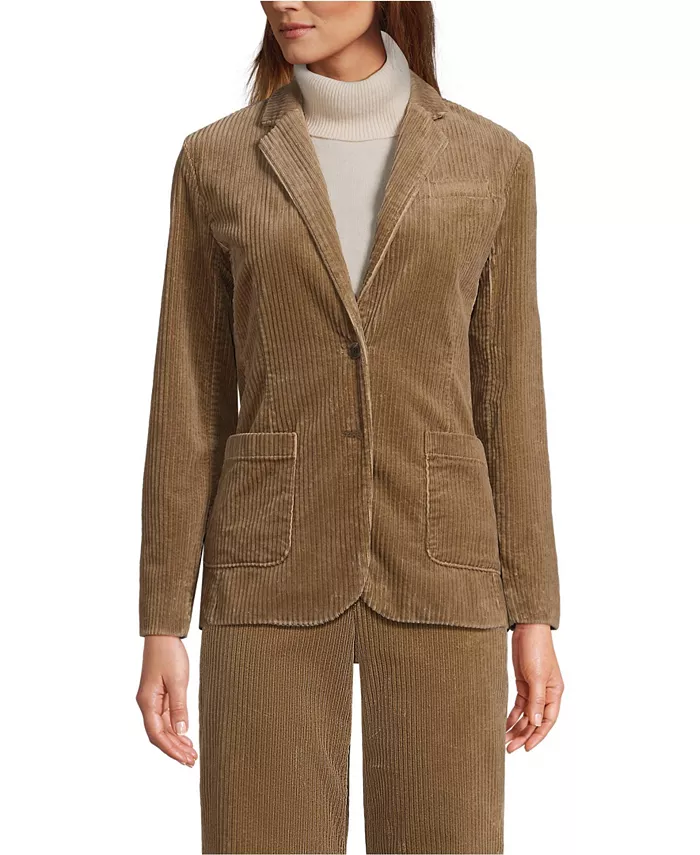 

Женский вельветовый пиджак с широкими рубчиками Lands' End, коричневый