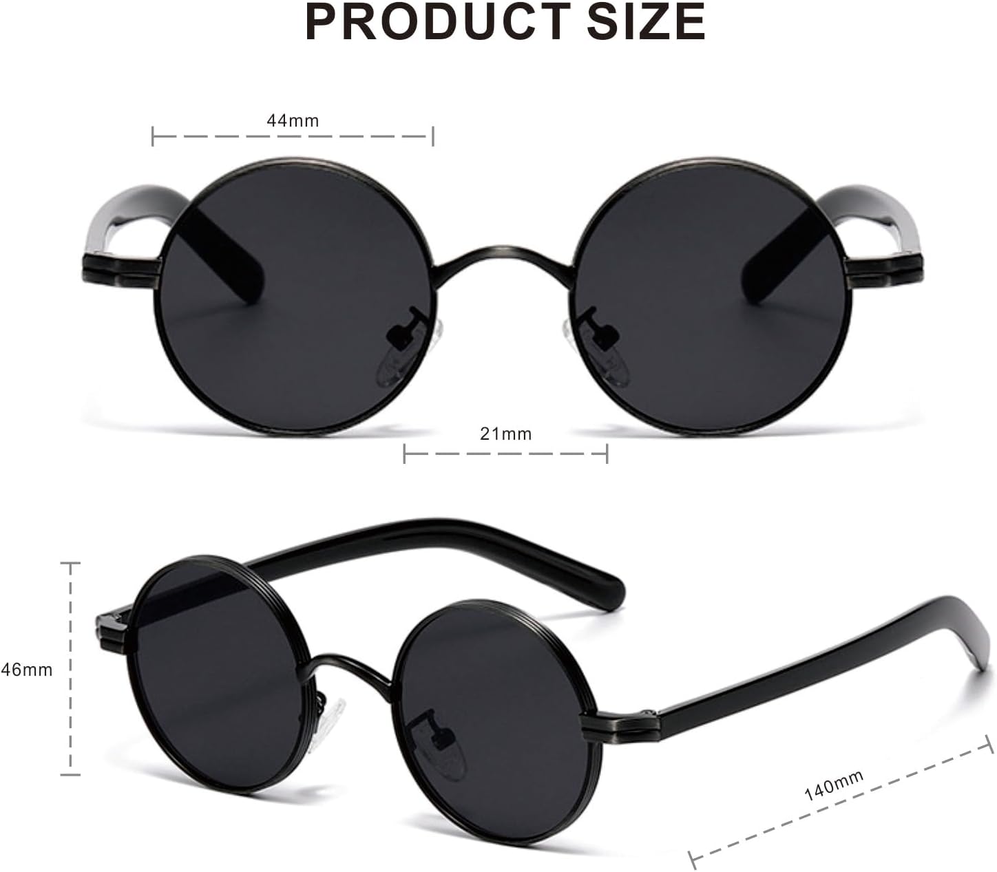 

Солнцезащитные очки Kiduo Retro Small Round Sunglasses Metal Hippie Circle Style Sun Glasses for Men Women 9022 в стиле ретро, ​​маленькие круглые, металлические, для мужчин и женщин Kyiduo, Black/Black