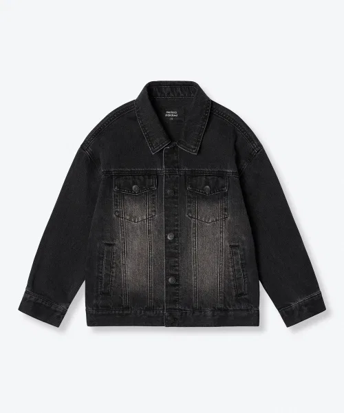 Джинсовая куртка оверсайз MUSINSA STANDARD KIDS, хлопок 100%, цвет Wash Black — фото 3