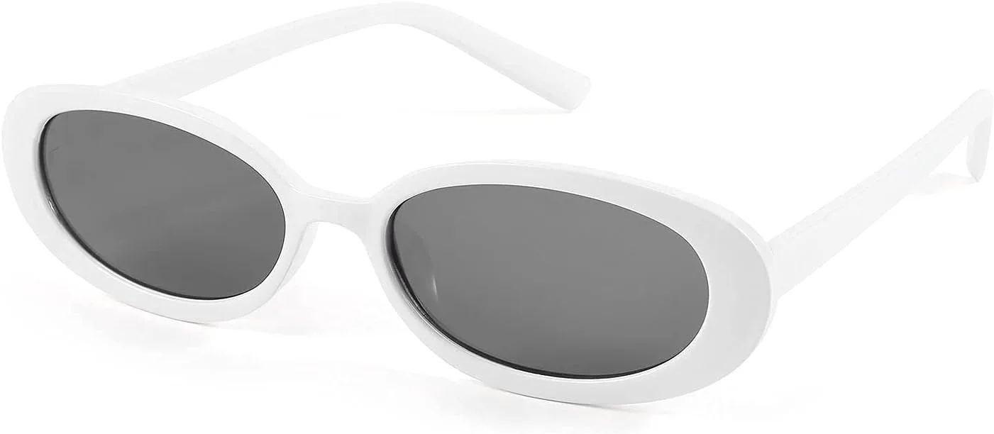 

FEISEDY Ретро 90-е Овальные маленькие солнцезащитные очки для женщин и мужчин Модные солнцезащитные очки с тонировкой B2801, 004white Frame/Black Gray Lens