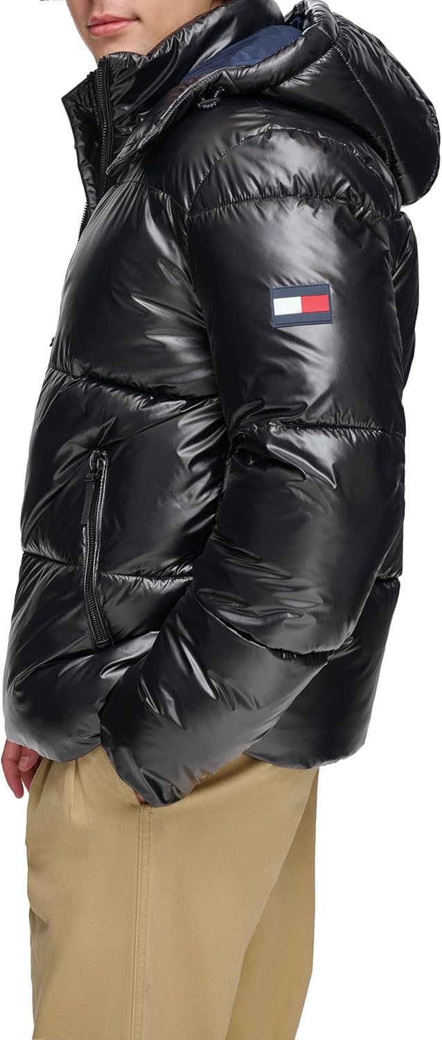 Мужская блестящая стеганая куртка Tommy Hilfiger с нашивкой-логотипом, Black — фото 2