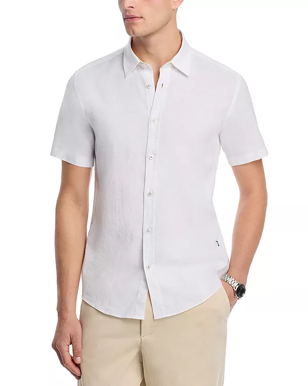 

Рубашка из эластичного льна приталенного кроя Boss, белый