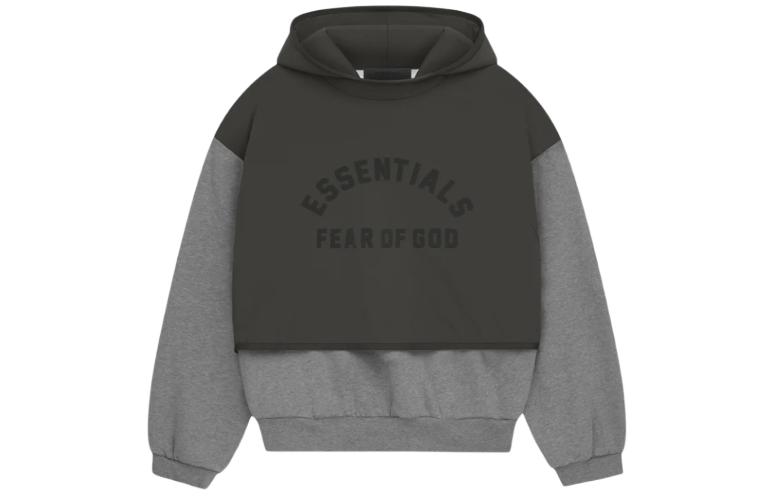 

Флисовая худи с капюшоном из нейлона Fear Of God Essentials, цвет темный вересковый овсяный/чернильно-черный