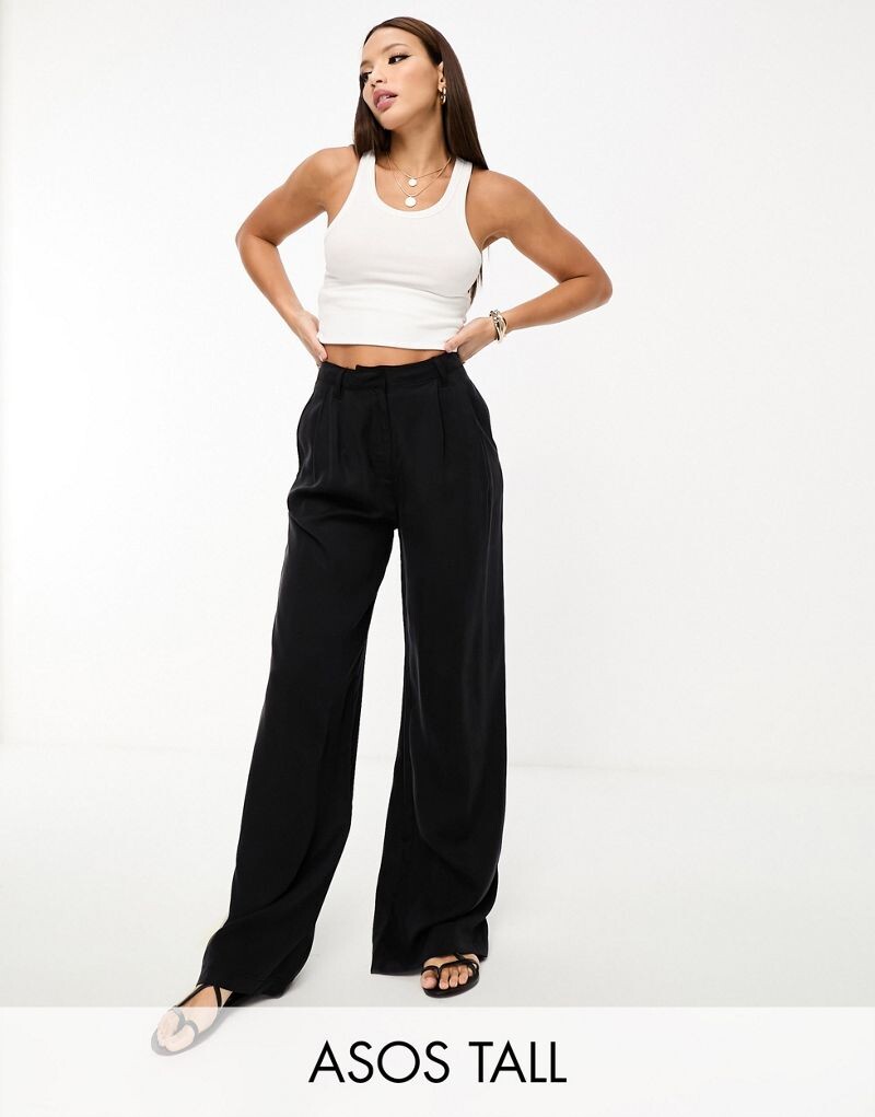 

Черные повседневные широкие брюки ASOS Tall