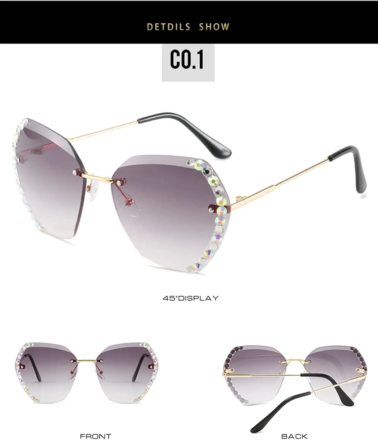 

Женские солнцезащитные очки без оправы с бриллиантами, модель 2027 года, для уличной фотографии, отдыха на природе, пляжа (цвет: F, размер: Medium) MTZJH, One Color