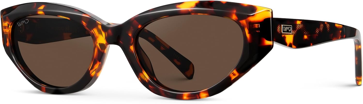

WearMe Pro - Женские поляризованные солнцезащитные очки, узкая модная оправа «кошачий глаз» из ацетата, овальные линзы, ручная полировка, Ember Tortoise / Dark Brown Lens