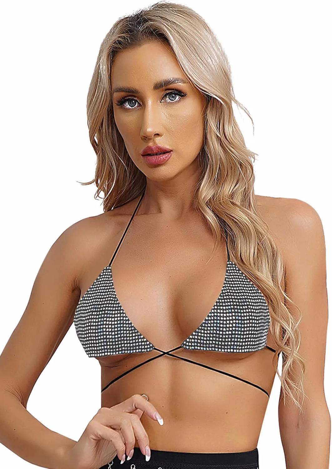 

Женский топ-бюстье Halter с блестящим голографическим эффектом Yihuimin