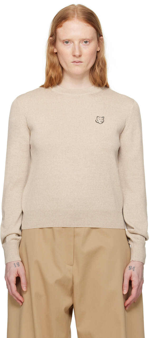 

Бежевый свитер с головой лисы Maison Kitsune